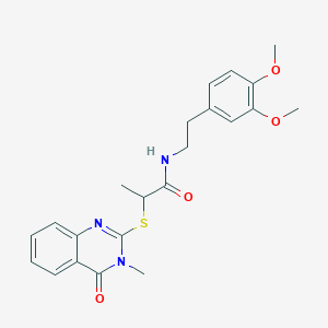molecular formula C22H25N3O4S B4188026 N-[2-(3,4-dimethoxyphenyl)ethyl]-2-[(3-methyl-4-oxo-3,4-dihydro-2-quinazolinyl)thio]propanamide 