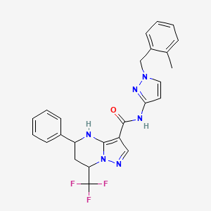 molecular formula C25H23F3N6O B4188134 N-[1-(2-methylbenzyl)-1H-pyrazol-3-yl]-5-phenyl-7-(trifluoromethyl)-4,5,6,7-tetrahydropyrazolo[1,5-a]pyrimidine-3-carboxamide 