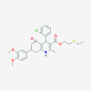 molecular formula C29H32ClNO5S B418815 2-(Ethylsulfanyl)ethyl 4-(2-chlorophenyl)-7-(3,4-dimethoxyphenyl)-2-methyl-5-oxo-1,4,5,6,7,8-hexahydro-3-quinolinecarboxylate 