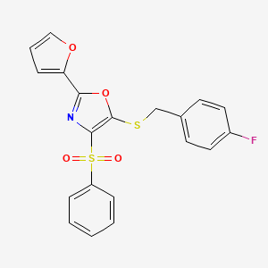 molecular formula C20H14FNO4S2 B4188151 5-[(4-fluorobenzyl)thio]-2-(2-furyl)-4-(phenylsulfonyl)-1,3-oxazole 