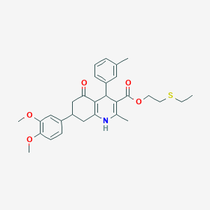 molecular formula C30H35NO5S B418817 2-(Ethylsulfanyl)ethyl 7-(3,4-dimethoxyphenyl)-2-methyl-4-(3-methylphenyl)-5-oxo-1,4,5,6,7,8-hexahydro-3-quinolinecarboxylate 
