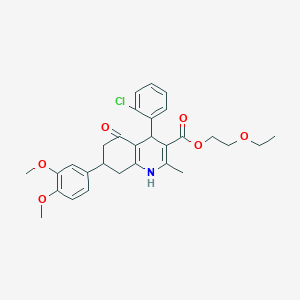 2-Ethoxyethyl 4-(2-chlorophenyl)-7-(3,4-dimethoxyphenyl)-2-methyl-5-oxo-1,4,5,6,7,8-hexahydro-3-quinolinecarboxylate