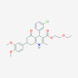 2-ethoxyethyl 4-(3-chlorophenyl)-7-(3,4-dimethoxyphenyl)-2-methyl-5-oxo-4,6,7,8-tetrahydro-1H-quinoline-3-carboxylate