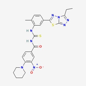 N-({[5-(3-ethyl[1,2,4]triazolo[3,4-b][1,3,4]thiadiazol-6-yl)-2-methylphenyl]amino}carbonothioyl)-3-nitro-4-(1-piperidinyl)benzamide
