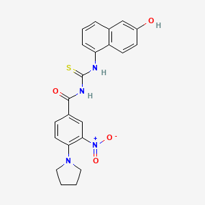 N-{[(6-hydroxy-1-naphthyl)amino]carbonothioyl}-3-nitro-4-(1-pyrrolidinyl)benzamide
