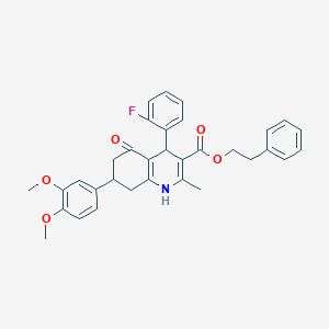 2-Phenylethyl 7-(3,4-dimethoxyphenyl)-4-(2-fluorophenyl)-2-methyl-5-oxo-1,4,5,6,7,8-hexahydro-3-quinolinecarboxylate