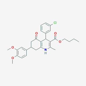 Butyl 4-(3-chlorophenyl)-7-(3,4-dimethoxyphenyl)-2-methyl-5-oxo-1,4,5,6,7,8-hexahydro-3-quinolinecarboxylate