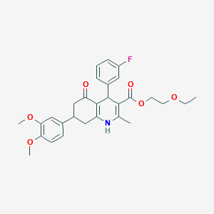 2-Ethoxyethyl 7-(3,4-dimethoxyphenyl)-4-(3-fluorophenyl)-2-methyl-5-oxo-1,4,5,6,7,8-hexahydro-3-quinolinecarboxylate