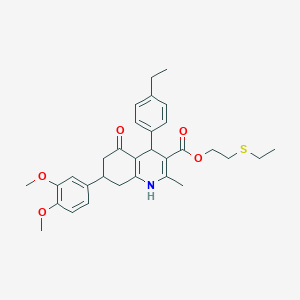 molecular formula C31H37NO5S B418853 2-(Ethylsulfanyl)ethyl 7-(3,4-dimethoxyphenyl)-4-(4-ethylphenyl)-2-methyl-5-oxo-1,4,5,6,7,8-hexahydro-3-quinolinecarboxylate 
