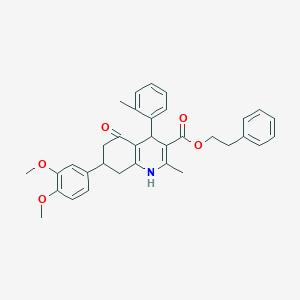 molecular formula C34H35NO5 B418854 2-Phenylethyl 7-(3,4-dimethoxyphenyl)-2-methyl-4-(2-methylphenyl)-5-oxo-1,4,5,6,7,8-hexahydro-3-quinolinecarboxylate 