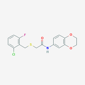 molecular formula C17H15ClFNO3S B4188555 2-[(2-chloro-6-fluorobenzyl)thio]-N-(2,3-dihydro-1,4-benzodioxin-6-yl)acetamide 