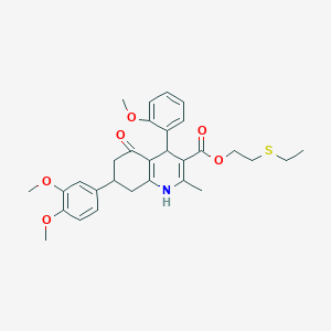 molecular formula C30H35NO6S B418860 2-(Ethylsulfanyl)ethyl 7-(3,4-dimethoxyphenyl)-4-(2-methoxyphenyl)-2-methyl-5-oxo-1,4,5,6,7,8-hexahydro-3-quinolinecarboxylate 