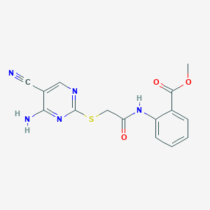 molecular formula C15H13N5O3S B4188623 methyl 2-({[(4-amino-5-cyano-2-pyrimidinyl)thio]acetyl}amino)benzoate 
