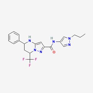 molecular formula C20H21F3N6O B4188683 5-phenyl-N-(1-propyl-1H-pyrazol-4-yl)-7-(trifluoromethyl)-4,5,6,7-tetrahydropyrazolo[1,5-a]pyrimidine-2-carboxamide 
