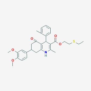 molecular formula C30H35NO5S B418869 2-(Ethylsulfanyl)ethyl 7-(3,4-dimethoxyphenyl)-2-methyl-4-(2-methylphenyl)-5-oxo-1,4,5,6,7,8-hexahydro-3-quinolinecarboxylate 