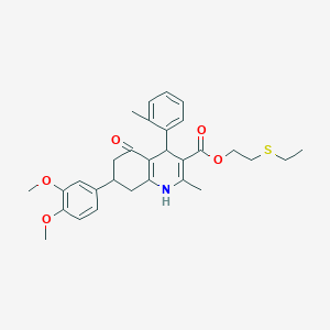 2-(Ethylsulfanyl)ethyl 7-(3,4-dimethoxyphenyl)-2-methyl-4-(2-methylphenyl)-5-oxo-1,4,5,6,7,8-hexahydro-3-quinolinecarboxylate