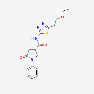 molecular formula C18H22N4O3S B4188756 N-[5-(2-ethoxyethyl)-1,3,4-thiadiazol-2-yl]-1-(4-methylphenyl)-5-oxo-3-pyrrolidinecarboxamide 
