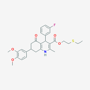 molecular formula C29H32FNO5S B418880 2-(Ethylsulfanyl)ethyl 7-(3,4-dimethoxyphenyl)-4-(3-fluorophenyl)-2-methyl-5-oxo-1,4,5,6,7,8-hexahydro-3-quinolinecarboxylate 