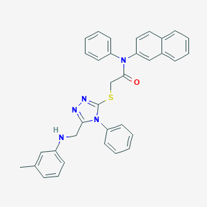 molecular formula C34H29N5OS B418882 N-(2-naphthyl)-N-phenyl-2-{[4-phenyl-5-(3-toluidinomethyl)-4H-1,2,4-triazol-3-yl]sulfanyl}acetamide 
