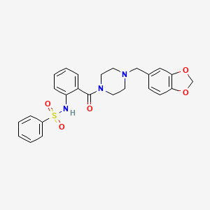 molecular formula C25H25N3O5S B4188837 N-(2-{[4-(1,3-benzodioxol-5-ylmethyl)-1-piperazinyl]carbonyl}phenyl)benzenesulfonamide 