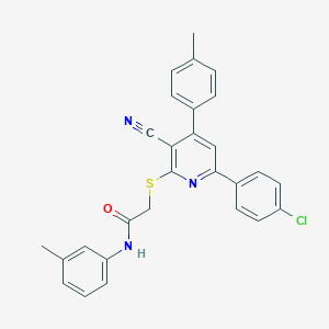2-[6-(4-chlorophenyl)-3-cyano-4-(4-methylphenyl)pyridin-2-yl]sulfanyl-N-(3-methylphenyl)acetamide