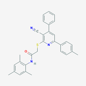 2-{[3-cyano-6-(4-methylphenyl)-4-phenyl-2-pyridinyl]sulfanyl}-N-mesitylacetamide