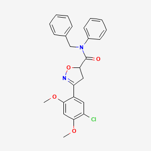 molecular formula C25H23ClN2O4 B4188920 N-benzyl-3-(5-chloro-2,4-dimethoxyphenyl)-N-phenyl-4,5-dihydro-5-isoxazolecarboxamide 