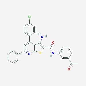 molecular formula C28H20ClN3O2S B418898 N-(3-acetylphenyl)-3-amino-4-(4-chlorophenyl)-6-phenylthieno[2,3-b]pyridine-2-carboxamide 