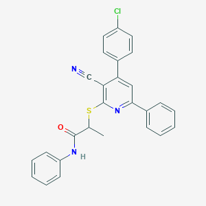 2-{[4-(4-chlorophenyl)-3-cyano-6-phenyl-2-pyridinyl]sulfanyl}-N-phenylpropanamide