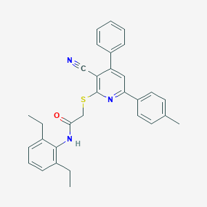2-{[3-cyano-6-(4-methylphenyl)-4-phenyl-2-pyridinyl]sulfanyl}-N-(2,6-diethylphenyl)acetamide
