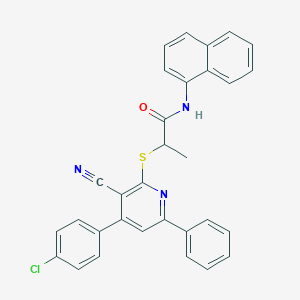 molecular formula C31H22ClN3OS B418903 2-{[4-(4-chlorophenyl)-3-cyano-6-phenyl-2-pyridinyl]sulfanyl}-N-(1-naphthyl)propanamide 