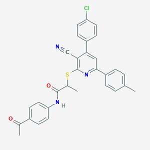 molecular formula C30H24ClN3O2S B418906 N-(4-acetylphenyl)-2-{[4-(4-chlorophenyl)-3-cyano-6-(4-methylphenyl)-2-pyridinyl]sulfanyl}propanamide 