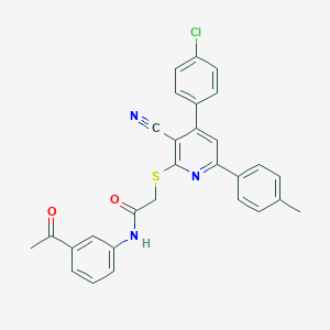 molecular formula C29H22ClN3O2S B418908 N-(3-acetylphenyl)-2-{[4-(4-chlorophenyl)-3-cyano-6-(4-methylphenyl)-2-pyridinyl]sulfanyl}acetamide 