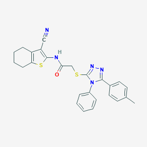 molecular formula C26H23N5OS2 B418910 N-(3-cyano-4,5,6,7-tetrahydro-1-benzothien-2-yl)-2-{[5-(4-methylphenyl)-4-phenyl-4H-1,2,4-triazol-3-yl]sulfanyl}acetamide 