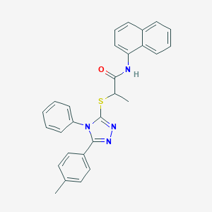 molecular formula C28H24N4OS B418913 2-{[5-(4-methylphenyl)-4-phenyl-4H-1,2,4-triazol-3-yl]sulfanyl}-N-(1-naphthyl)propanamide 