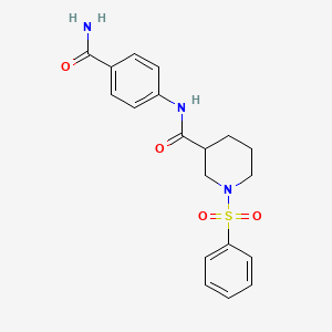 molecular formula C19H21N3O4S B4189142 N-[4-(aminocarbonyl)phenyl]-1-(phenylsulfonyl)-3-piperidinecarboxamide 