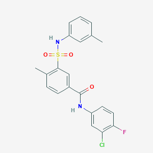molecular formula C21H18ClFN2O3S B4189174 N-(3-chloro-4-fluorophenyl)-4-methyl-3-{[(3-methylphenyl)amino]sulfonyl}benzamide 