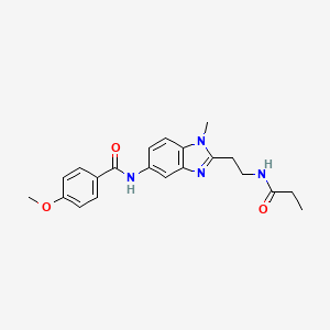 molecular formula C21H24N4O3 B4189179 4-methoxy-N-{1-methyl-2-[2-(propionylamino)ethyl]-1H-benzimidazol-5-yl}benzamide 