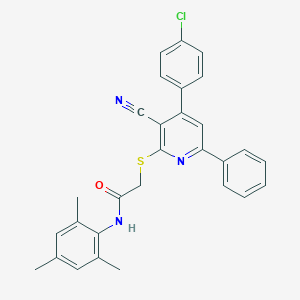 molecular formula C29H24ClN3OS B418918 2-{[4-(4-chlorophenyl)-3-cyano-6-phenyl-2-pyridinyl]sulfanyl}-N-mesitylacetamide 