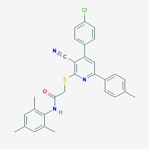 2-{[4-(4-chlorophenyl)-3-cyano-6-(4-methylphenyl)-2-pyridinyl]sulfanyl}-N-mesitylacetamide