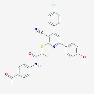molecular formula C30H24ClN3O3S B418923 N-(4-acetylphenyl)-2-{[4-(4-chlorophenyl)-3-cyano-6-(4-methoxyphenyl)-2-pyridinyl]sulfanyl}propanamide 