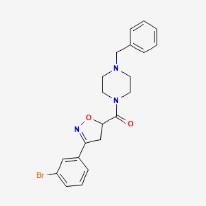 molecular formula C21H22BrN3O2 B4189242 1-benzyl-4-{[3-(3-bromophenyl)-4,5-dihydro-5-isoxazolyl]carbonyl}piperazine 
