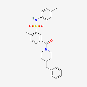 molecular formula C27H30N2O3S B4189277 5-[(4-benzyl-1-piperidinyl)carbonyl]-2-methyl-N-(4-methylphenyl)benzenesulfonamide 