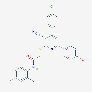 2-{[4-(4-chlorophenyl)-3-cyano-6-(4-methoxyphenyl)-2-pyridinyl]sulfanyl}-N-mesitylacetamide