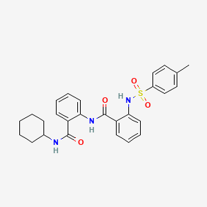 molecular formula C27H29N3O4S B4189291 N-{2-[(cyclohexylamino)carbonyl]phenyl}-2-{[(4-methylphenyl)sulfonyl]amino}benzamide 