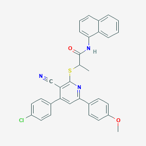 molecular formula C32H24ClN3O2S B418938 2-{[4-(4-chlorophenyl)-3-cyano-6-(4-methoxyphenyl)-2-pyridinyl]sulfanyl}-N-(1-naphthyl)propanamide 