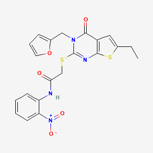 molecular formula C21H18N4O5S2 B4189421 2-{[6-ethyl-3-(2-furylmethyl)-4-oxo-3,4-dihydrothieno[2,3-d]pyrimidin-2-yl]thio}-N-(2-nitrophenyl)acetamide 