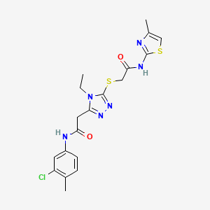 molecular formula C19H21ClN6O2S2 B4189442 2-[(5-{2-[(3-chloro-4-methylphenyl)amino]-2-oxoethyl}-4-ethyl-4H-1,2,4-triazol-3-yl)thio]-N-(4-methyl-1,3-thiazol-2-yl)acetamide 