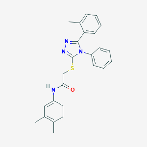 molecular formula C25H24N4OS B418950 N-(3,4-dimethylphenyl)-2-[[5-(2-methylphenyl)-4-phenyl-1,2,4-triazol-3-yl]sulfanyl]acetamide 