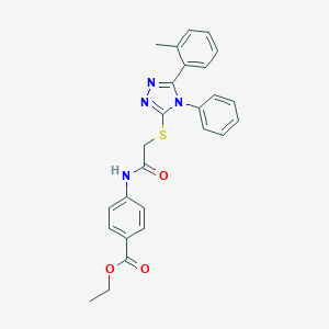 molecular formula C26H24N4O3S B418951 ethyl 4-[({[5-(2-methylphenyl)-4-phenyl-4H-1,2,4-triazol-3-yl]sulfanyl}acetyl)amino]benzoate 